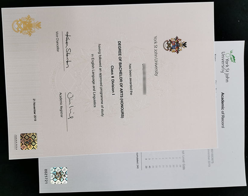 1:1 high-quality replica of the degree sample of York St John University